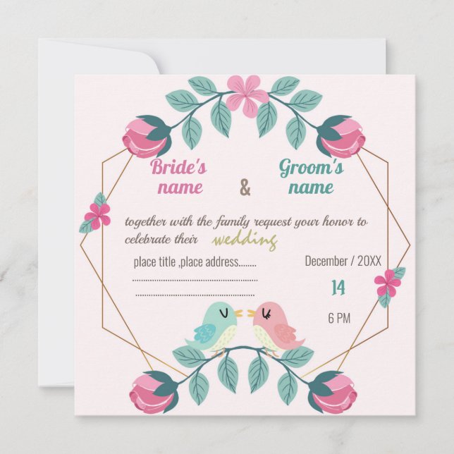 Carte à faire-part de mariage florales inséparable (Devant)