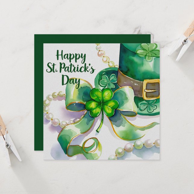 Carte A festive St. Patrick’s Day design (Devant/Arrière en situation)