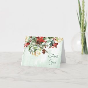 Carte À feuillage persistant Floral Berry hiver Merci