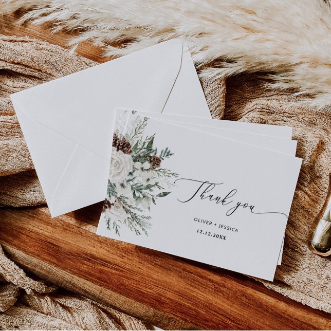 Carte À feuillage persistant hiver élégant mariage merci (Créateur téléchargé)