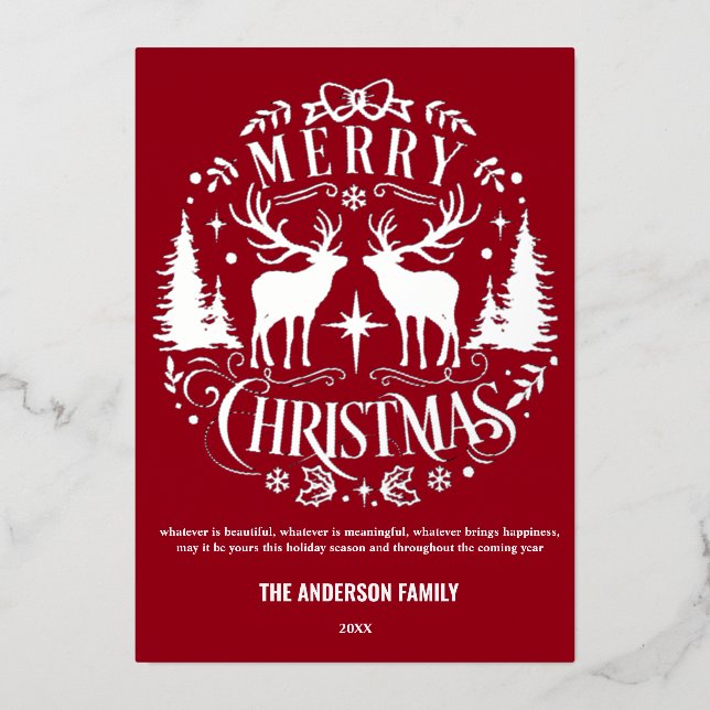 Carte à huile Joyeux Noël Argent Reindeer moderne (Recto)