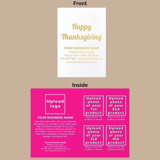 Carte à huile rose pour les entreprises sur Thanks (Pink business brand with products or services on Thanksgiving folded foil card.)