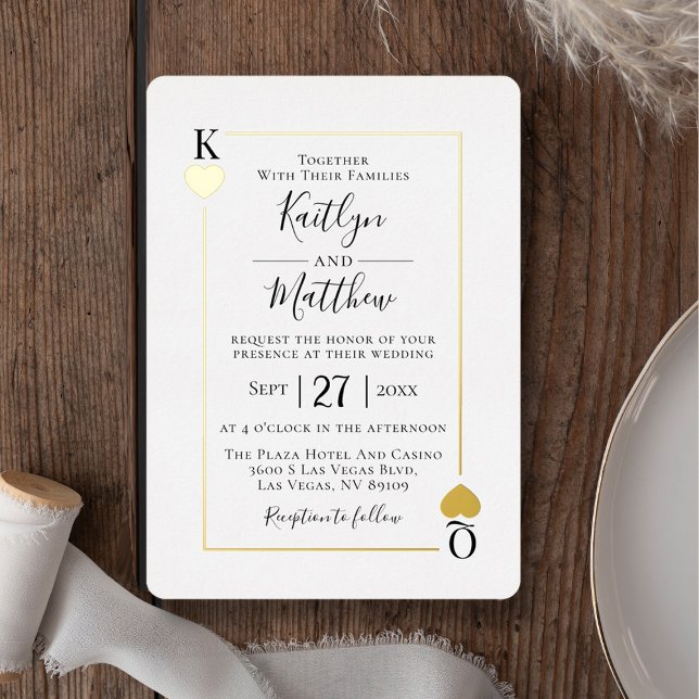 Carte à jouer Monogramme Mariage Feuille d'Or Réel (Créateur téléchargé)