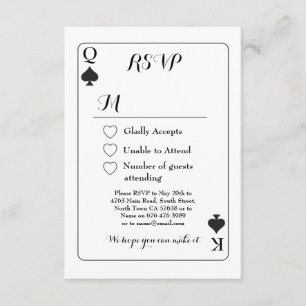 Carte à jouer pour mariage RSVP K  Q As de Pique I