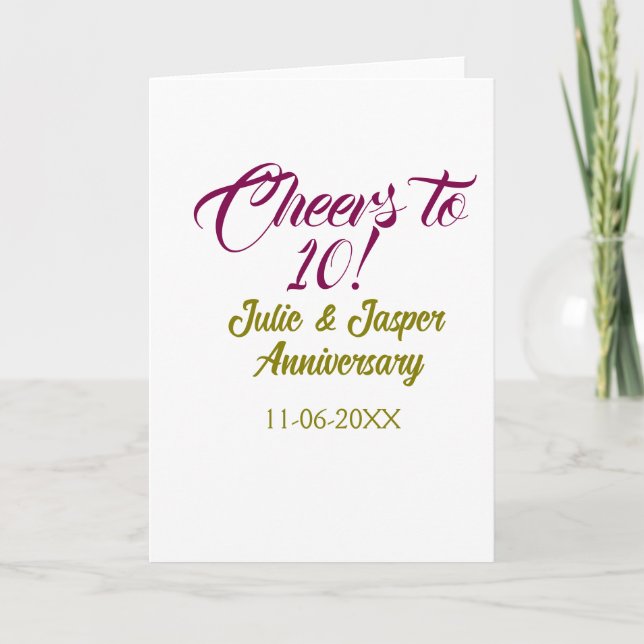 Carte À la 10e anniversaire de mariage mauve or (Devant)