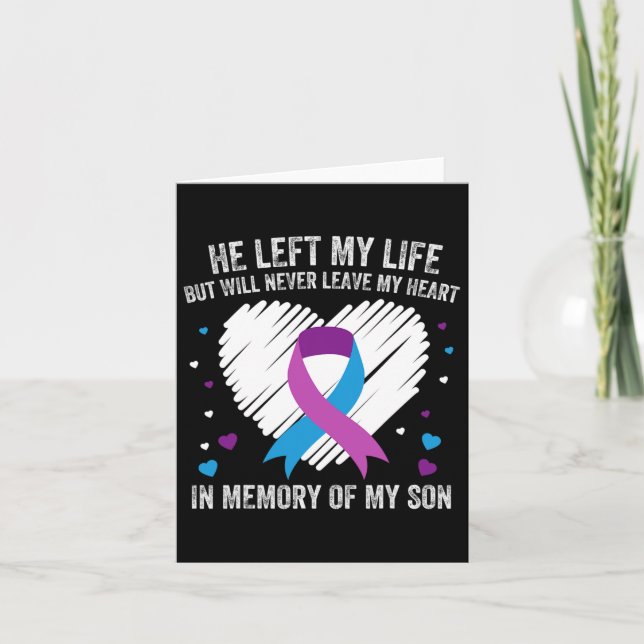 Carte À la mémoire de mon fils aimant Prévention du suic (Devant)