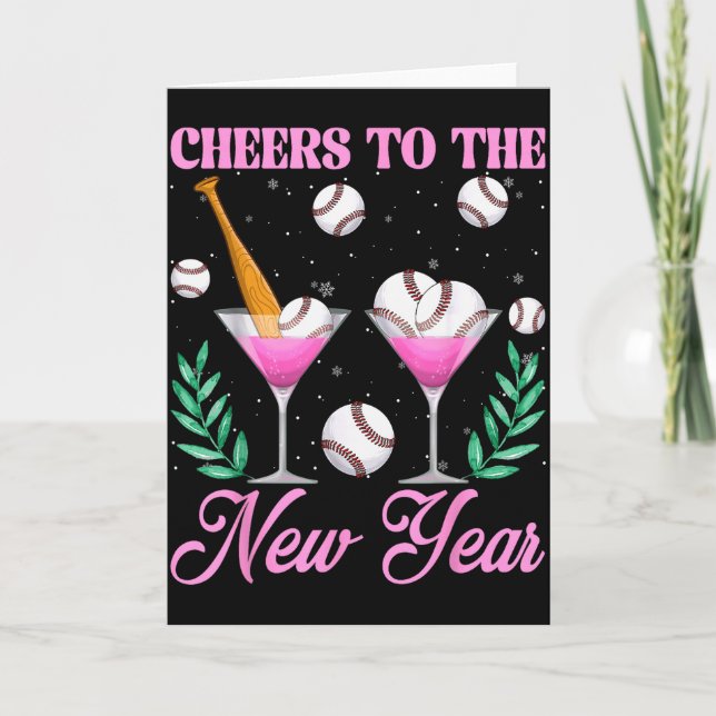 Carte À la nouvelle année Champagne Gl &amp; Baseball (Devant)