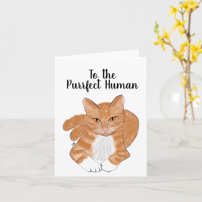 Carte À la salutation de chat humain à la fin (Fleur jaune)