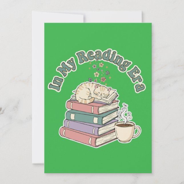 Carte À l'ère de ma lecture, chat mignon et confortable, (Devant)