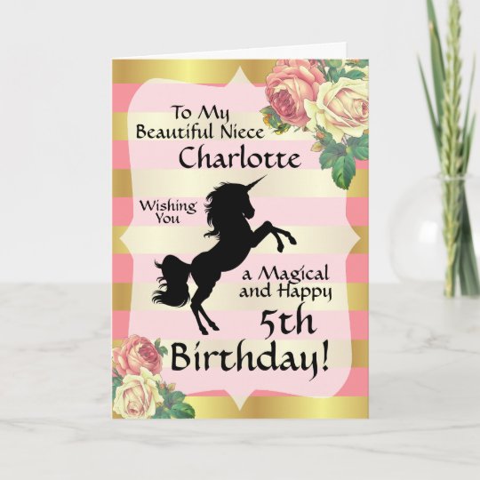 Carte A Ma Niece Pink Gold Unicorn Joyeux Anniversaire Zazzle Fr