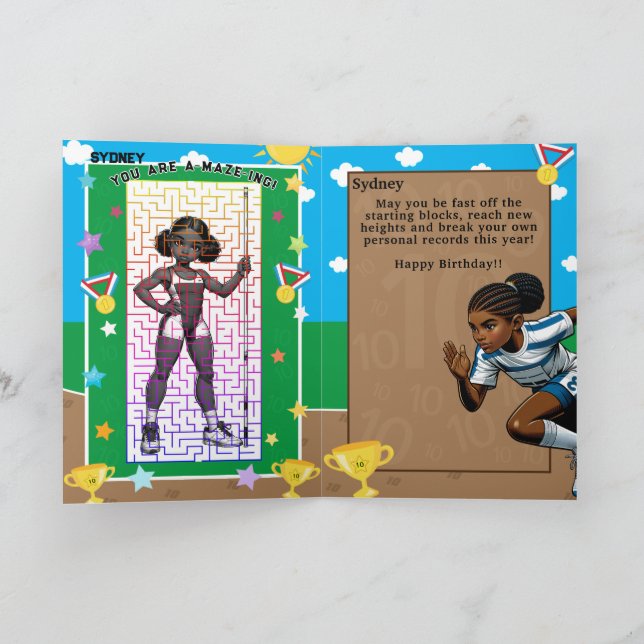 Carte A-Maze Black Girls Track Star Joyeux anniversaire (Intérieur)