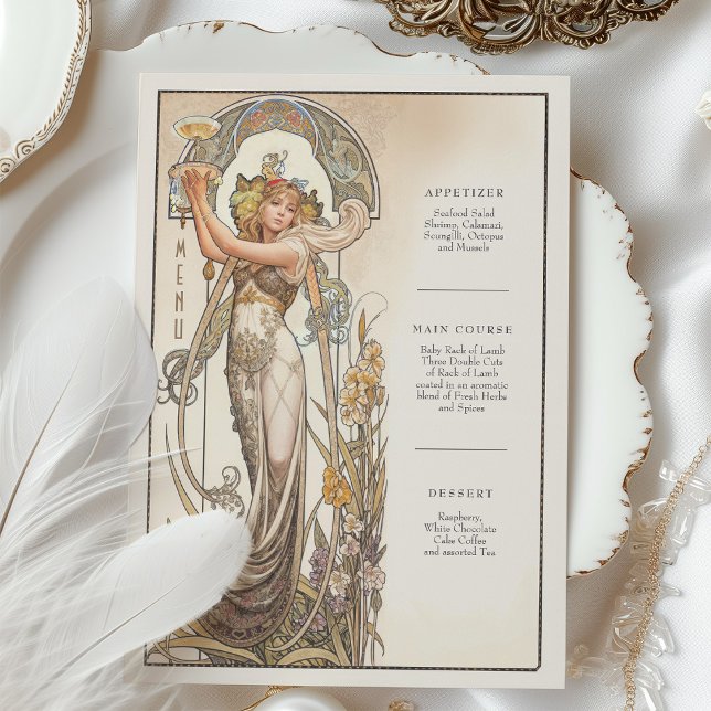 Carte à menu vintage chic Art nouveau Mariage (Créateur téléchargé)