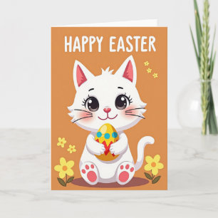 Carte à motif de chat blanc et objet ovale