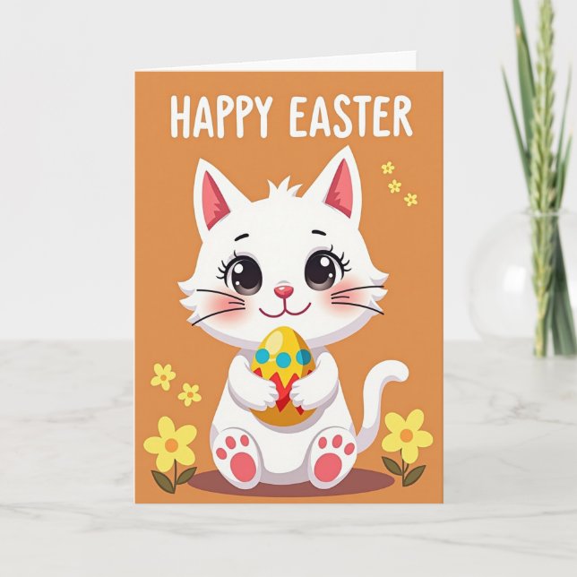 Carte à motif de chat blanc et objet ovale (Devant)