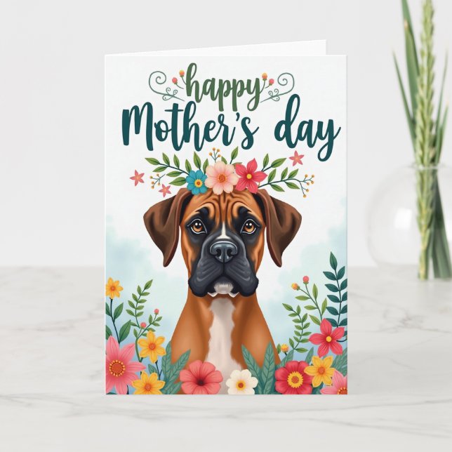Carte à motif de chien à couronne florale (Devant)