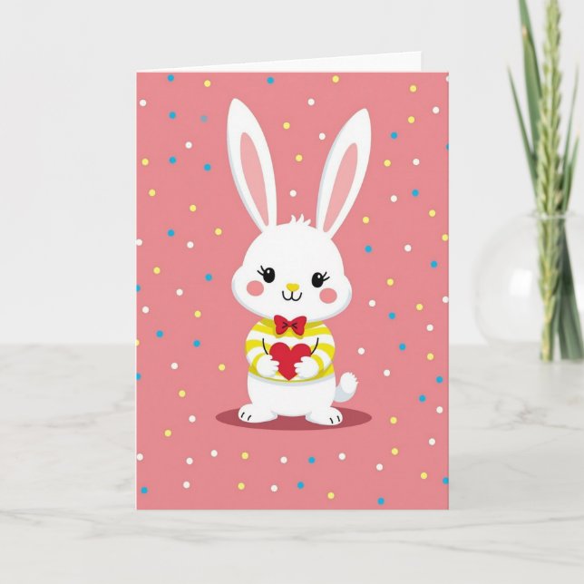 Carte à motif de cœur de lapin rayé (Devant)