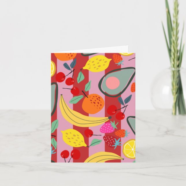 Carte à motif de fruits à rayures rouges et roses (Devant)