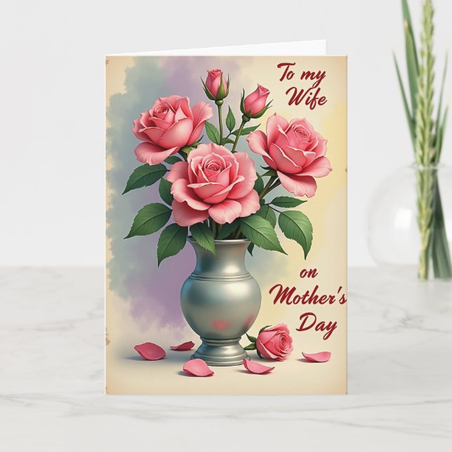 Carte à motif floral aquarelle Chevron (Devant)