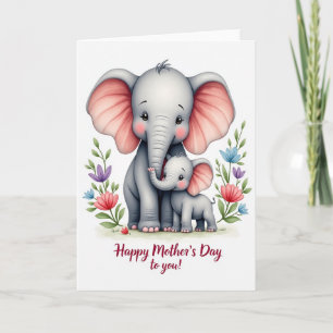 Carte à motif floral Famille Éléphant
