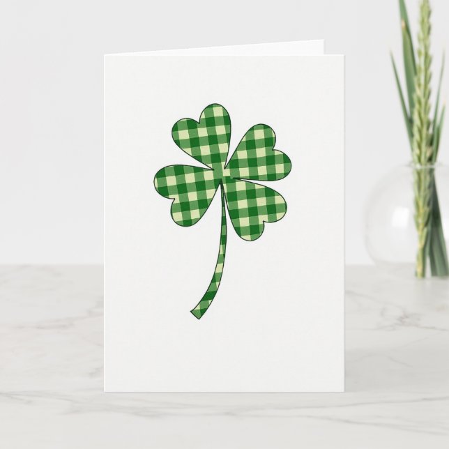 Carte à motif gingham Trèfle Chanceux (Devant)