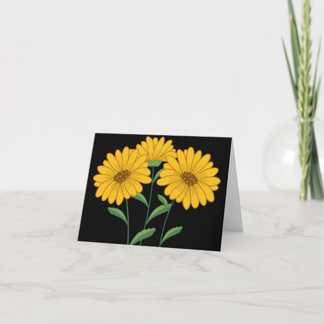 Carte à note noire florale florale flanquée jaune (Devant)