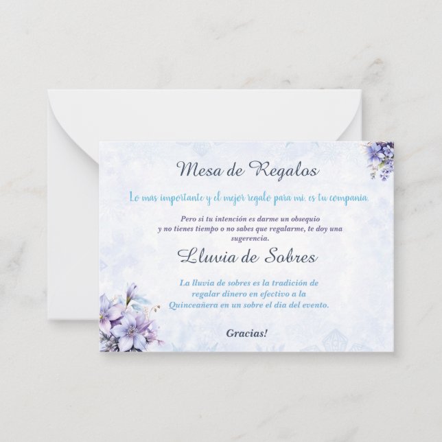 Carte à note plat Quinceañera Lluvia de Sobres (Devant)