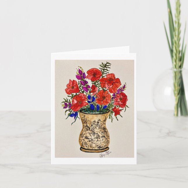 Carte à notes pliées peinture originale de pavots  (Devant)