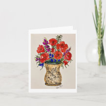 Carte à notes pliées peinture originale de pavots 