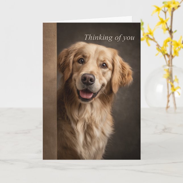 Carte À penser à toi Golden Retriever (Fleur jaune)