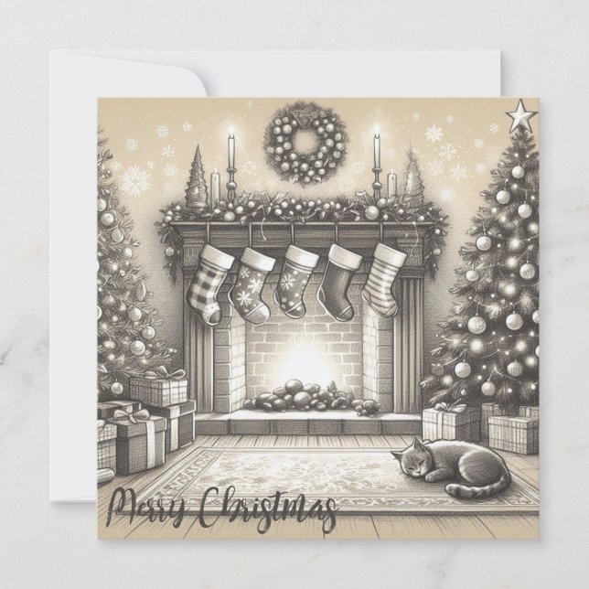 Carte à plat Cosy Christmas Kitty Sketch (Devant)