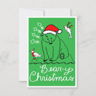 Carte à plat de Noël de l'ours (le dos est vide)