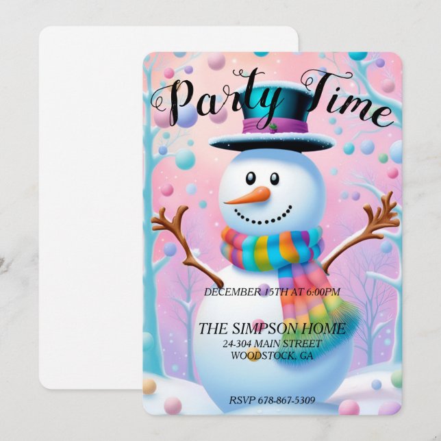 Carte à plat d'invitation de Noël de Snowman Whims (Devant / Derrière)