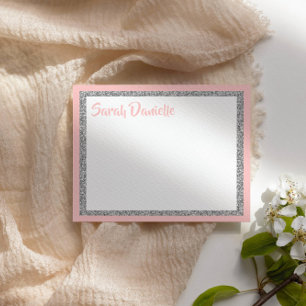 Carte à plat Glittery Rose et Silver Merci