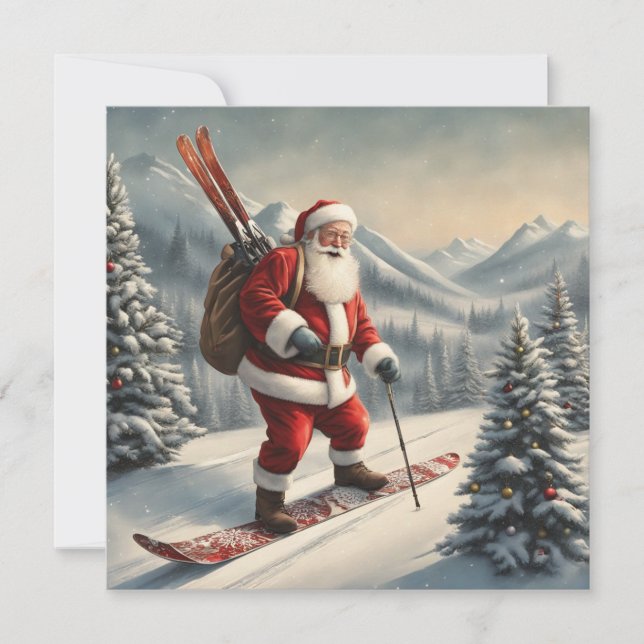 Carte à plat père Noël skis (Devant)