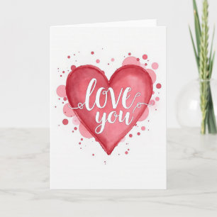Carte à points de cœur à l'aquarelle Je t'aime