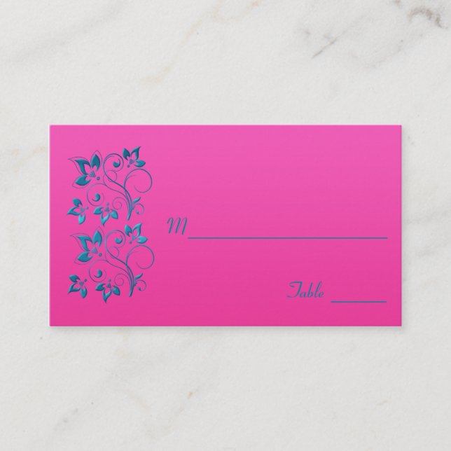 Carte à puce florale Fuchsia et Turquoise (Devant)