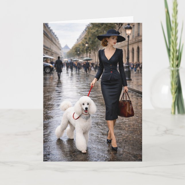 Carte A Rainy Day In Paris, Poodle Blank Card (Devant)