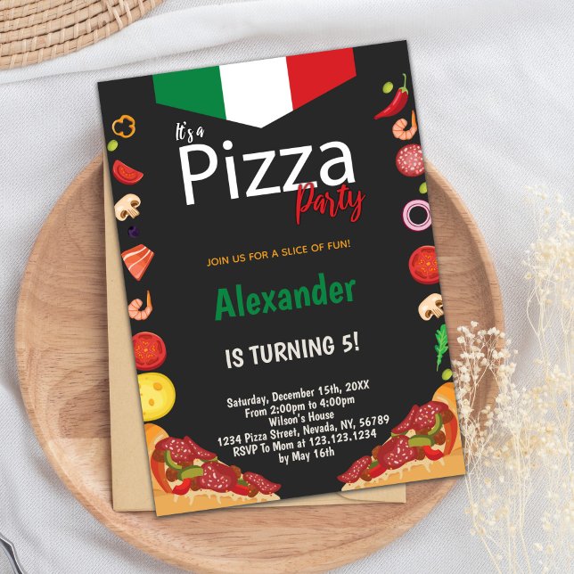 Carte à thème pour enfants ou adultes (Pizza Birthday Party Invitations)