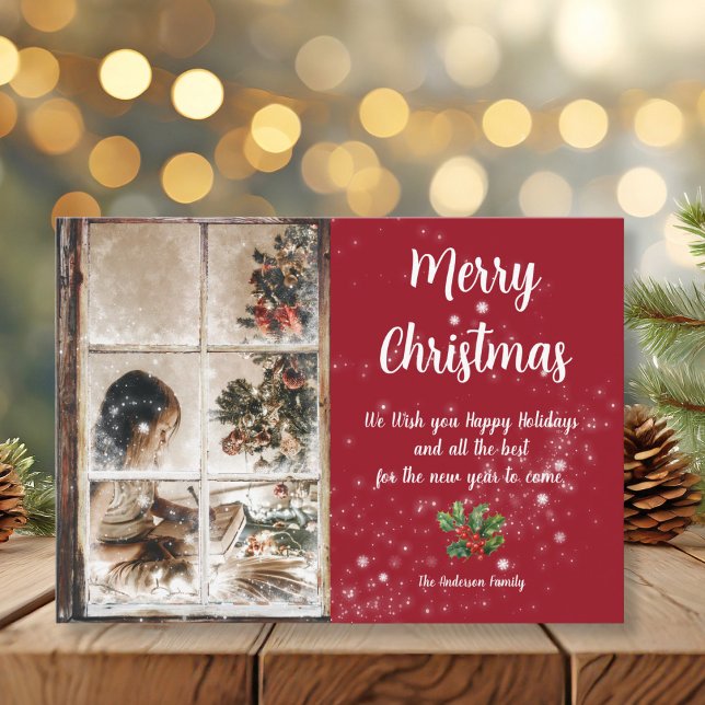 Carte À travers les fenêtres figées et la photo de neige (Through Frosted Windows and snow photo Card)