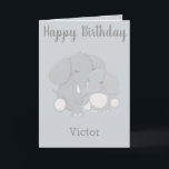 Carte À un petit garçon sur le thème de son anniversaire<br><div class="desc">Carte d'anniversaire pour un petit garçon, cet objet présente un arrière - plan bleu clair avec un joli dessin d'une mère et d'un bébé éléphant. Le haut indique "Joyeux anniversaire" avec son nom en bas. L'intérieur a un message chaleureux. Personnalisez le vôtre dès aujourd'hui ! Clipart: Conception de Prettygrafik (https://www.etsy.com/shop/Prettygrafikdesign)...</div>