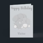 Carte À un petit garçon sur le thème de son anniversaire<br><div class="desc">Carte d'anniversaire pour un petit garçon, cet objet présente un arrière - plan bleu clair avec un joli dessin d'une mère et d'un bébé éléphant. Le haut indique "Joyeux anniversaire" avec son nom en bas. L'intérieur a un message chaleureux. Personnalisez le vôtre dès aujourd'hui ! Clipart: Conception de Prettygrafik (https://www.etsy.com/shop/Prettygrafikdesign)...</div>