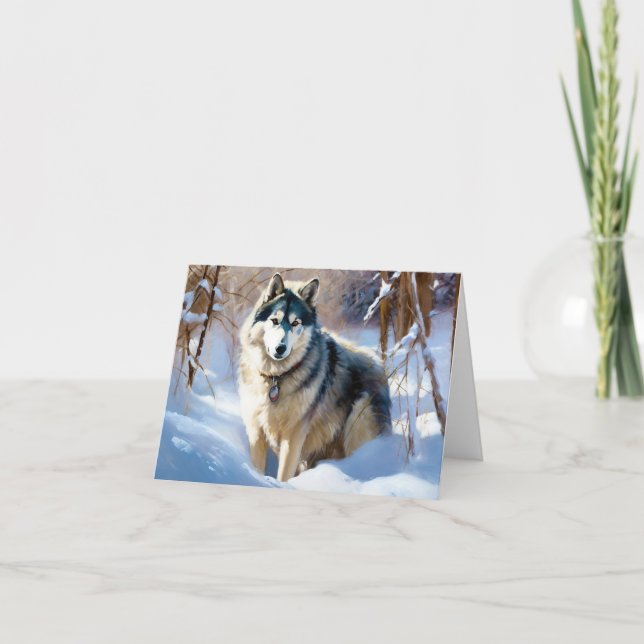 Carte Aaskan Malamute Qu'il neige Noël (Devant)