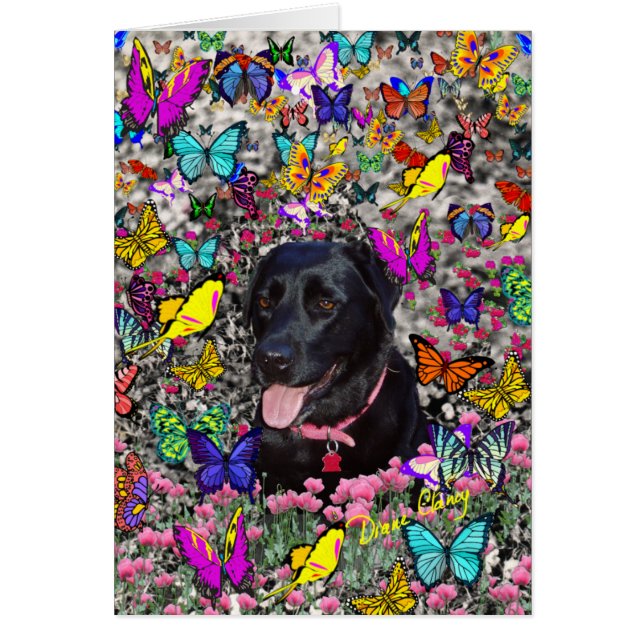 Carte Abby in Butterflies - Black Labrador (Devant)