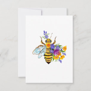 Carte Abeille à fleurs avec plantes sauvages