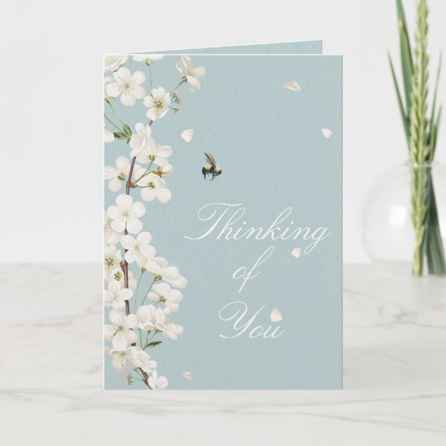 Carte Abeille et fleurs blanches pensant à vous (Devant)