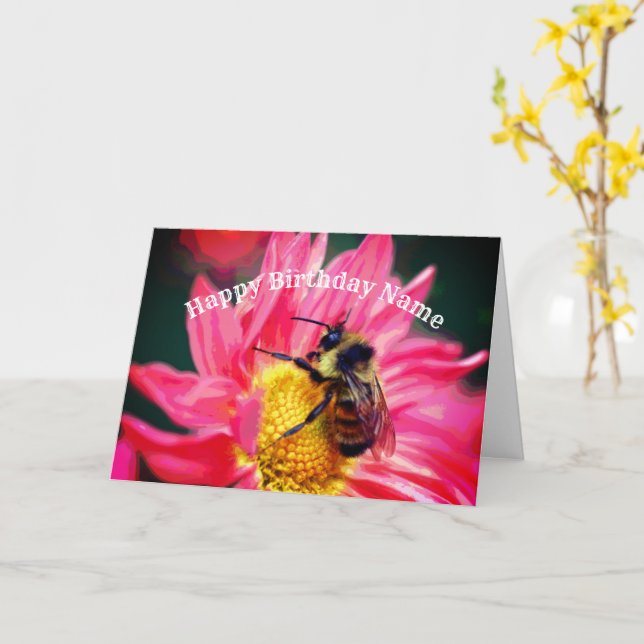 Carte Abeille Sur Pink Daisy Flower Art Anniversaire (Fleur jaune)