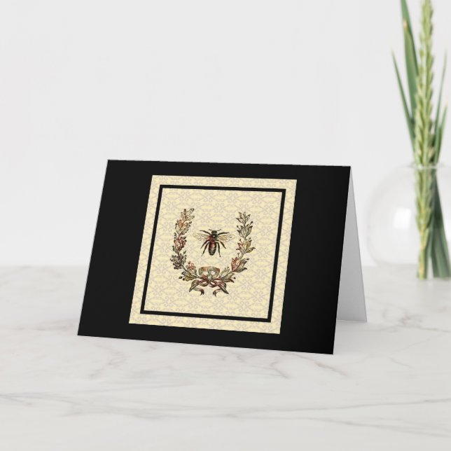 Carte Abeille vintage et couronne - Bordure noire (Devant)