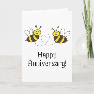 Carte Abeilles à miel avec cœur Joyeux Anniversaire