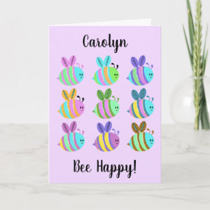 Carte Abeilles heureuses, abeilles colorées. Anniversair