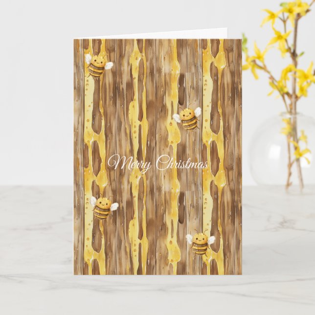 Carte Abeilles joyeuses de Noël au miel   (Fleur jaune)